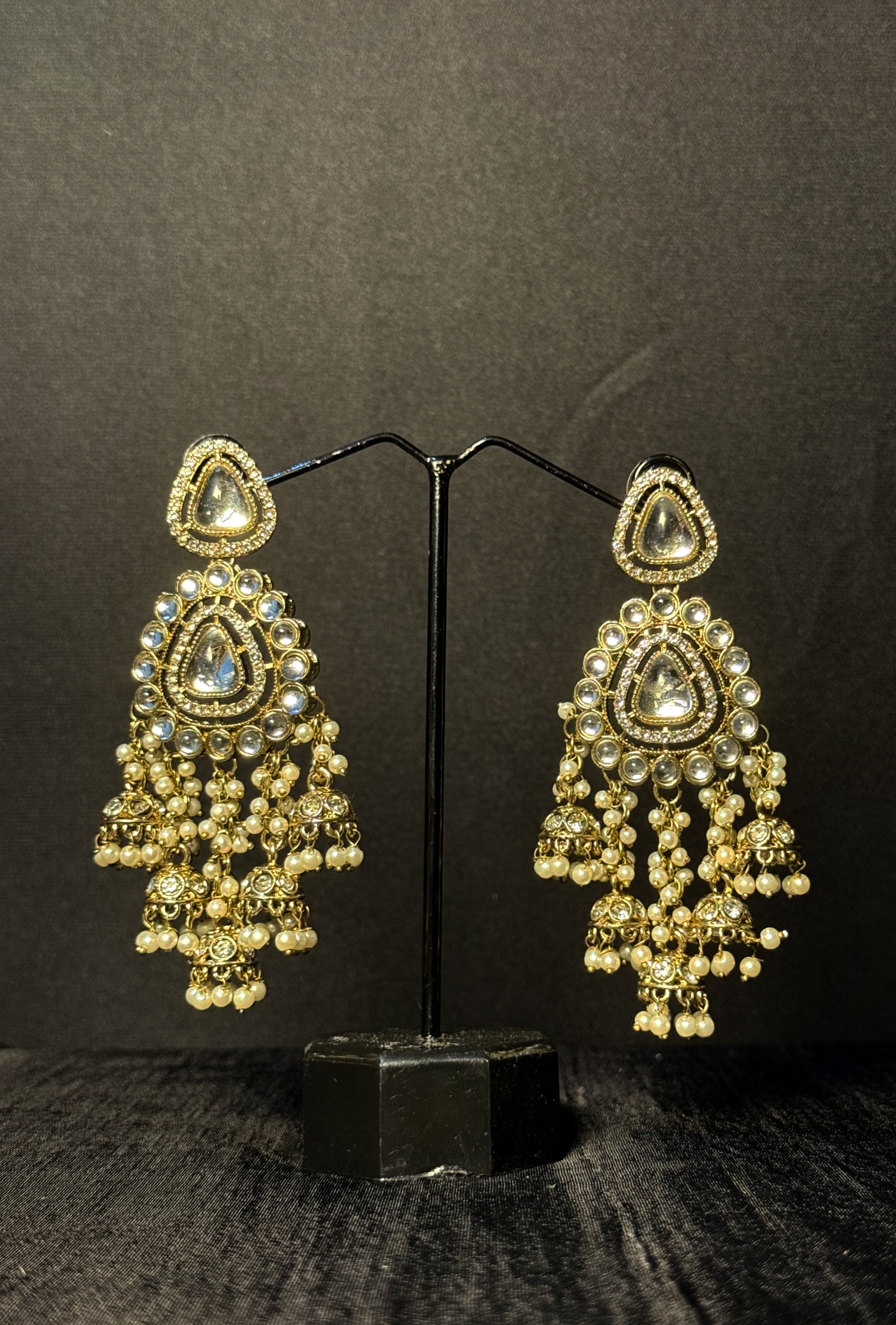 Gulnaar Kundan Jhumka Drops - White