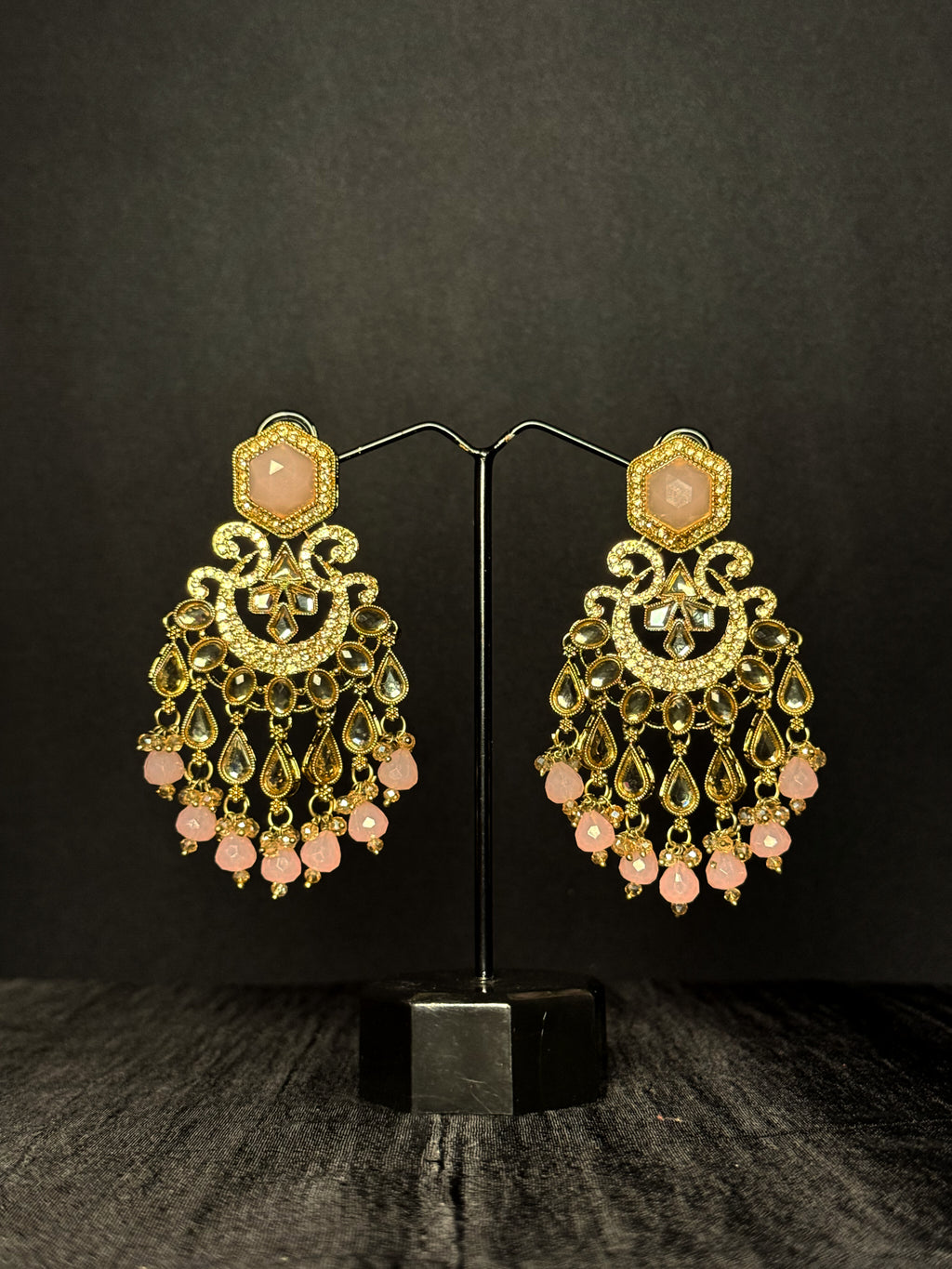 Zehra Kundan Statement Drops - Pink Blossom