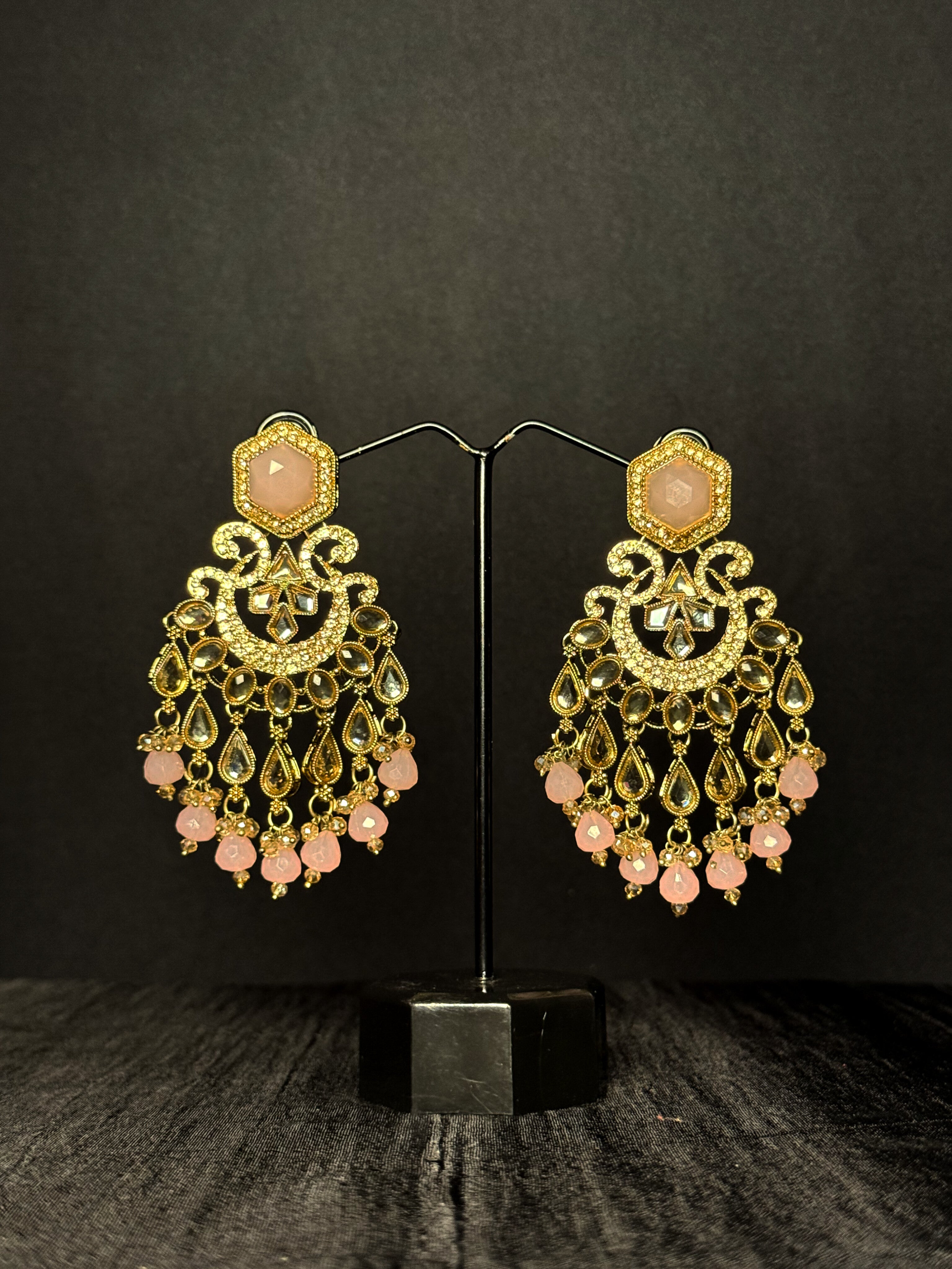 Zehra Kundan Statement Drops - Pink Blossom