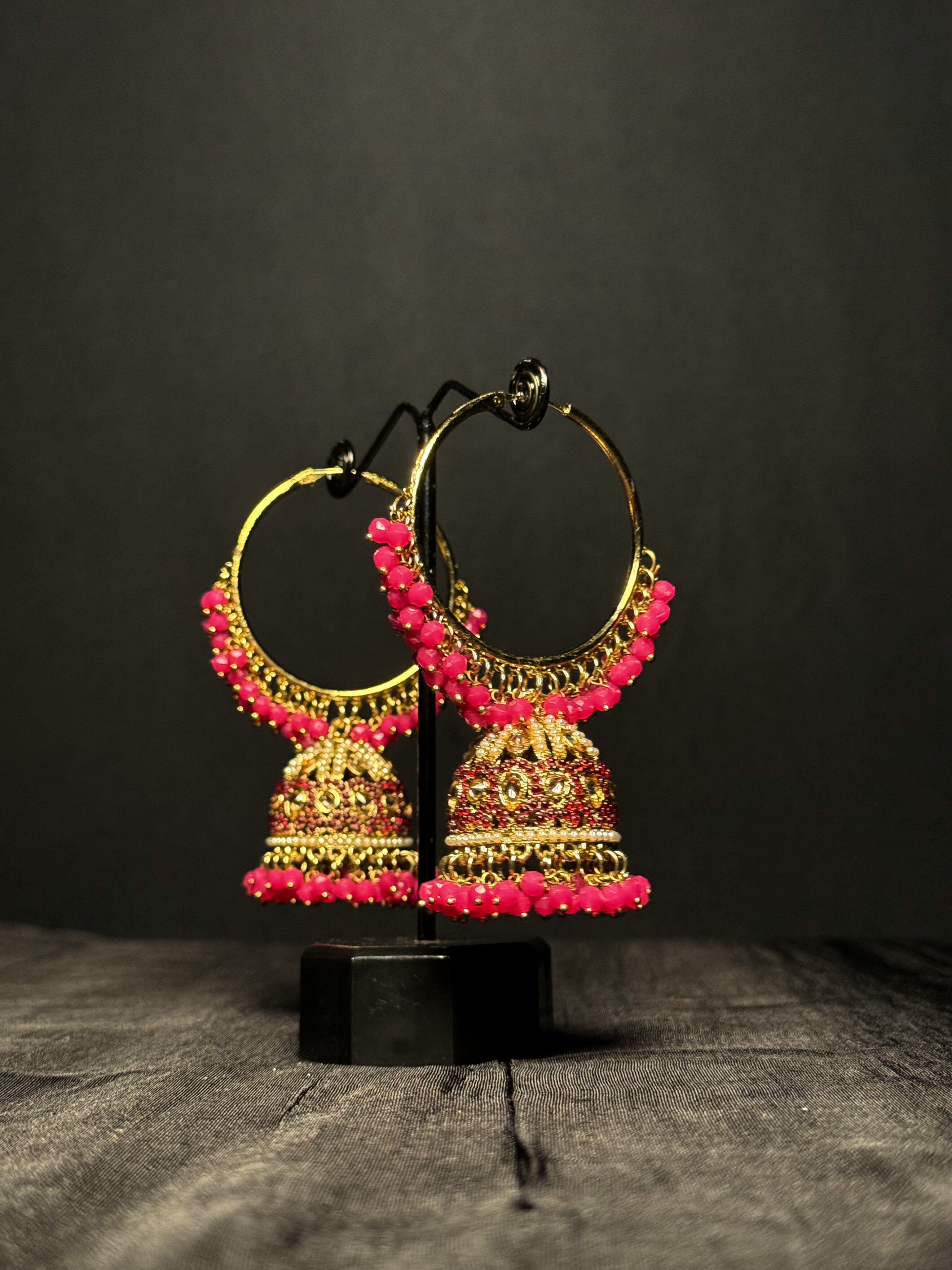Svara Hoop Jhumkas - Rose Pink