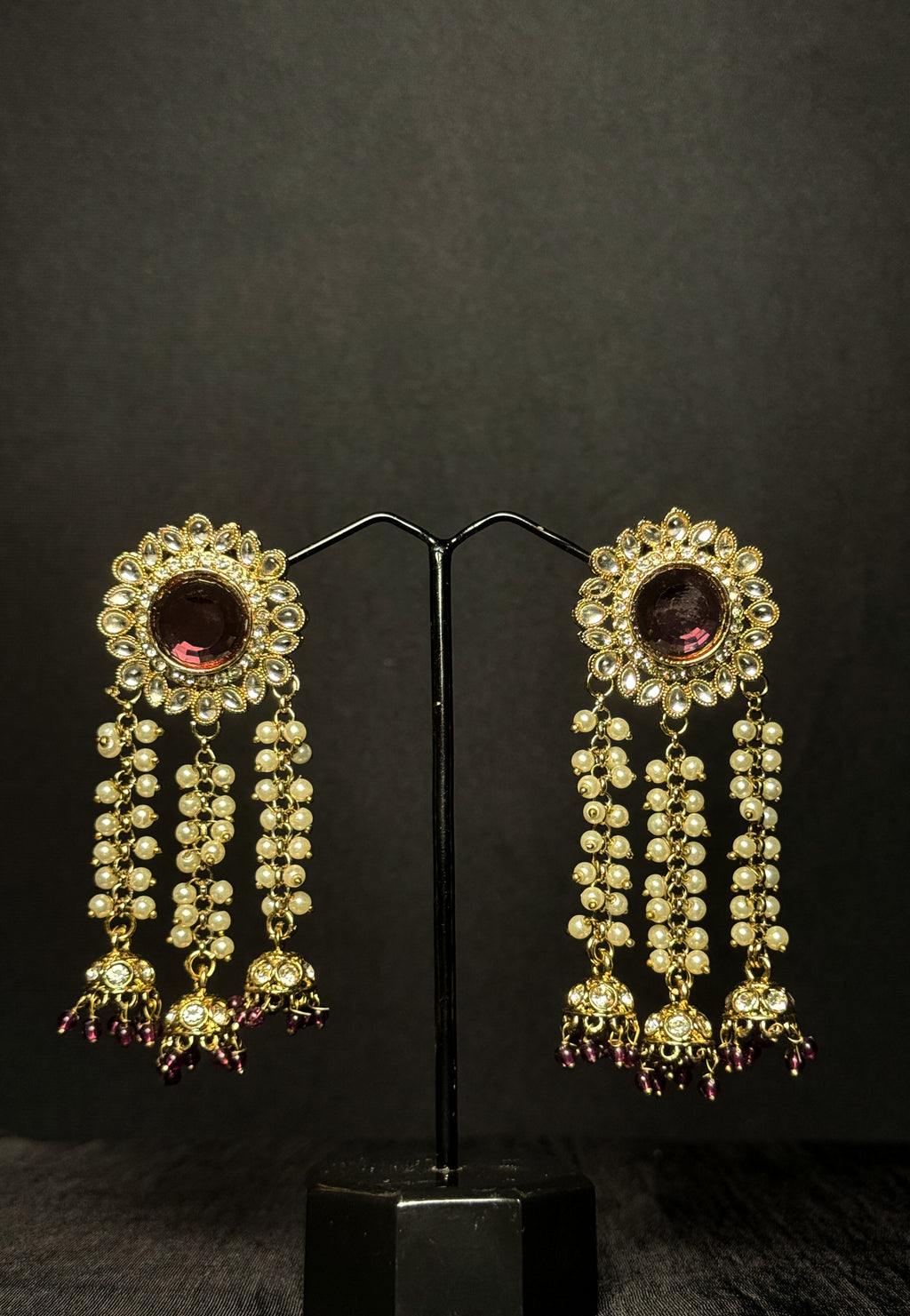Noorza Kundan Tassel Drops - Deep Lavender