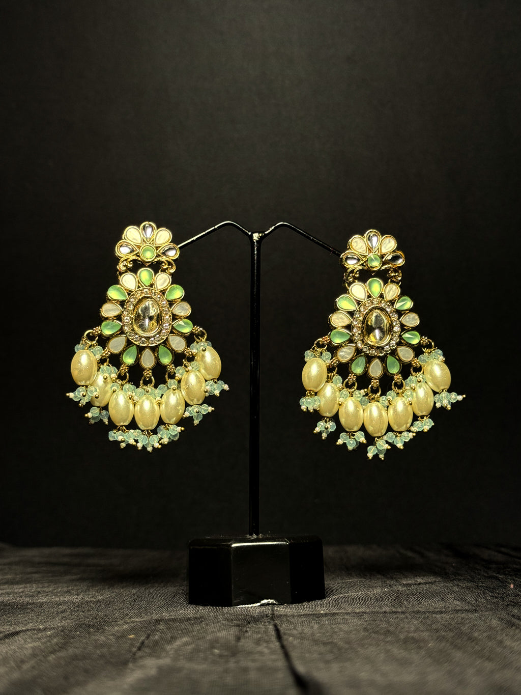 Bloom Chandbali Drops - Mint Frost