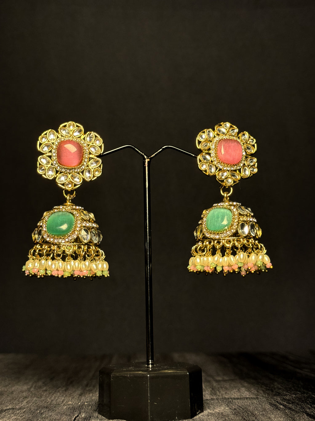 Ruhani Kundan Jhumkas - Blossom and Mint