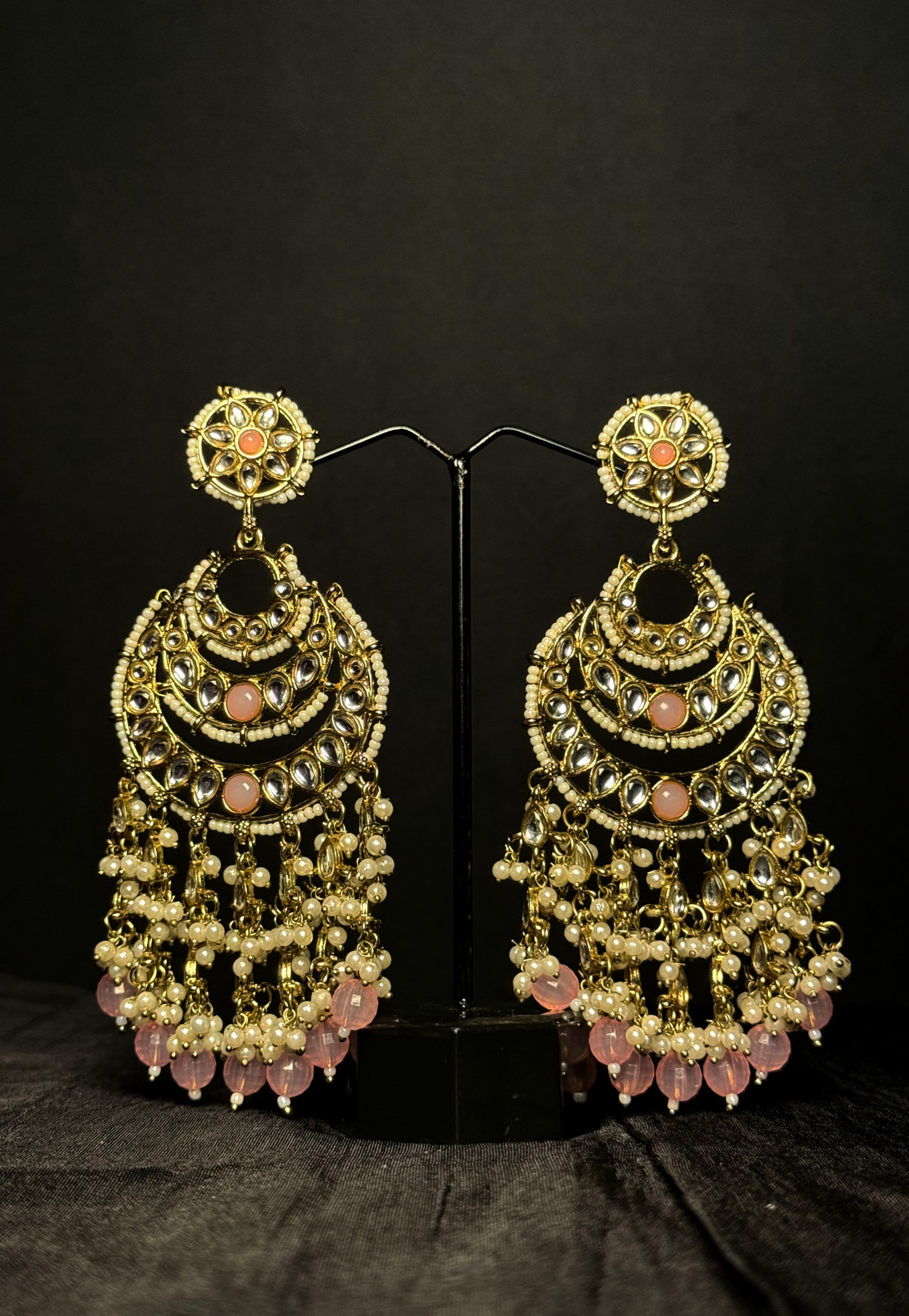Royal Pearl Chandbali – Pink