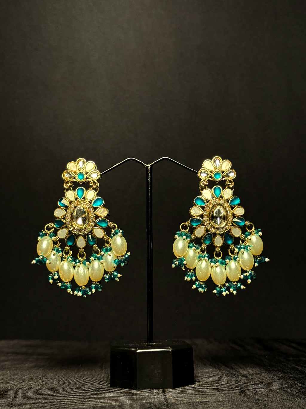 Bloom Chandbali Drops - Aqua Sage