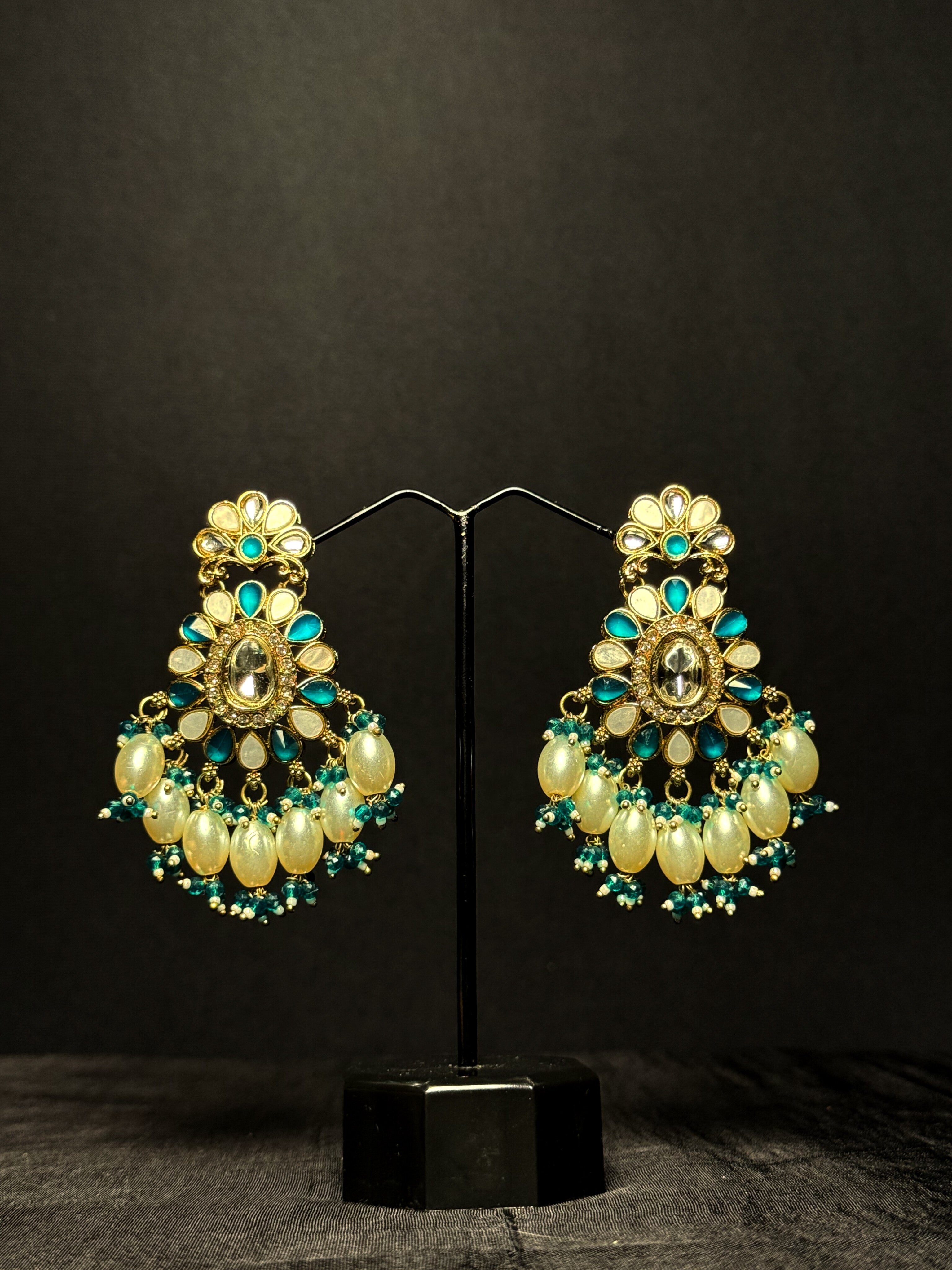 Bloom Chandbali Drops - Aqua Sage