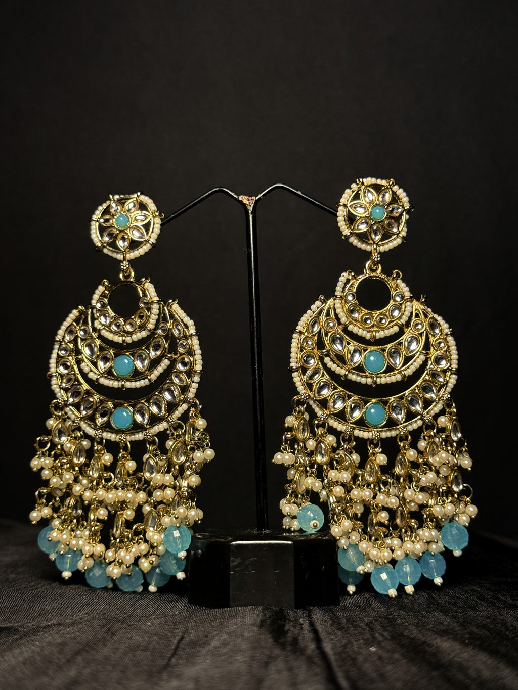 Royal Pearl Chandbali – Sky