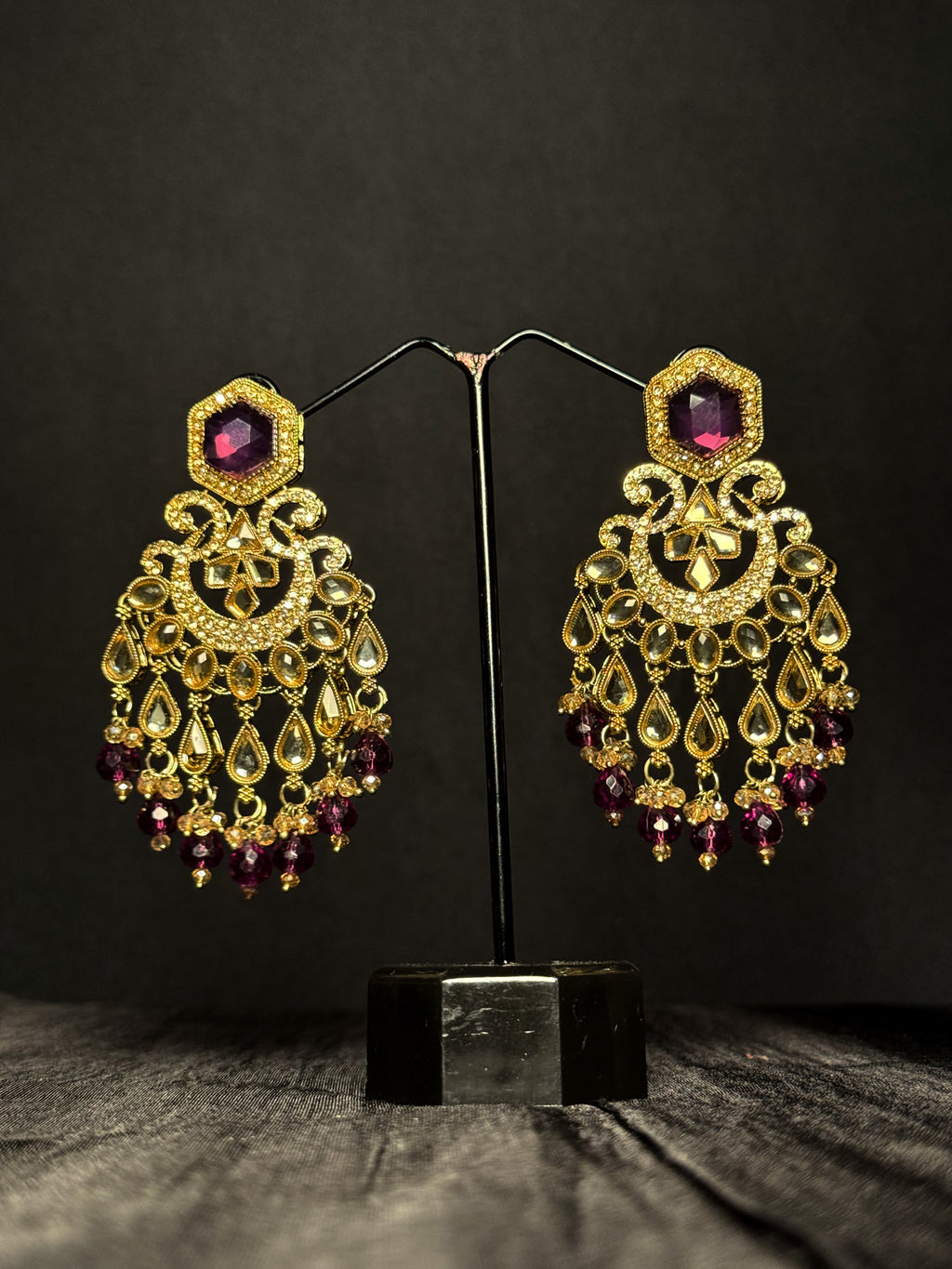 Zehra Kundan Statement Drops - Wine Plum