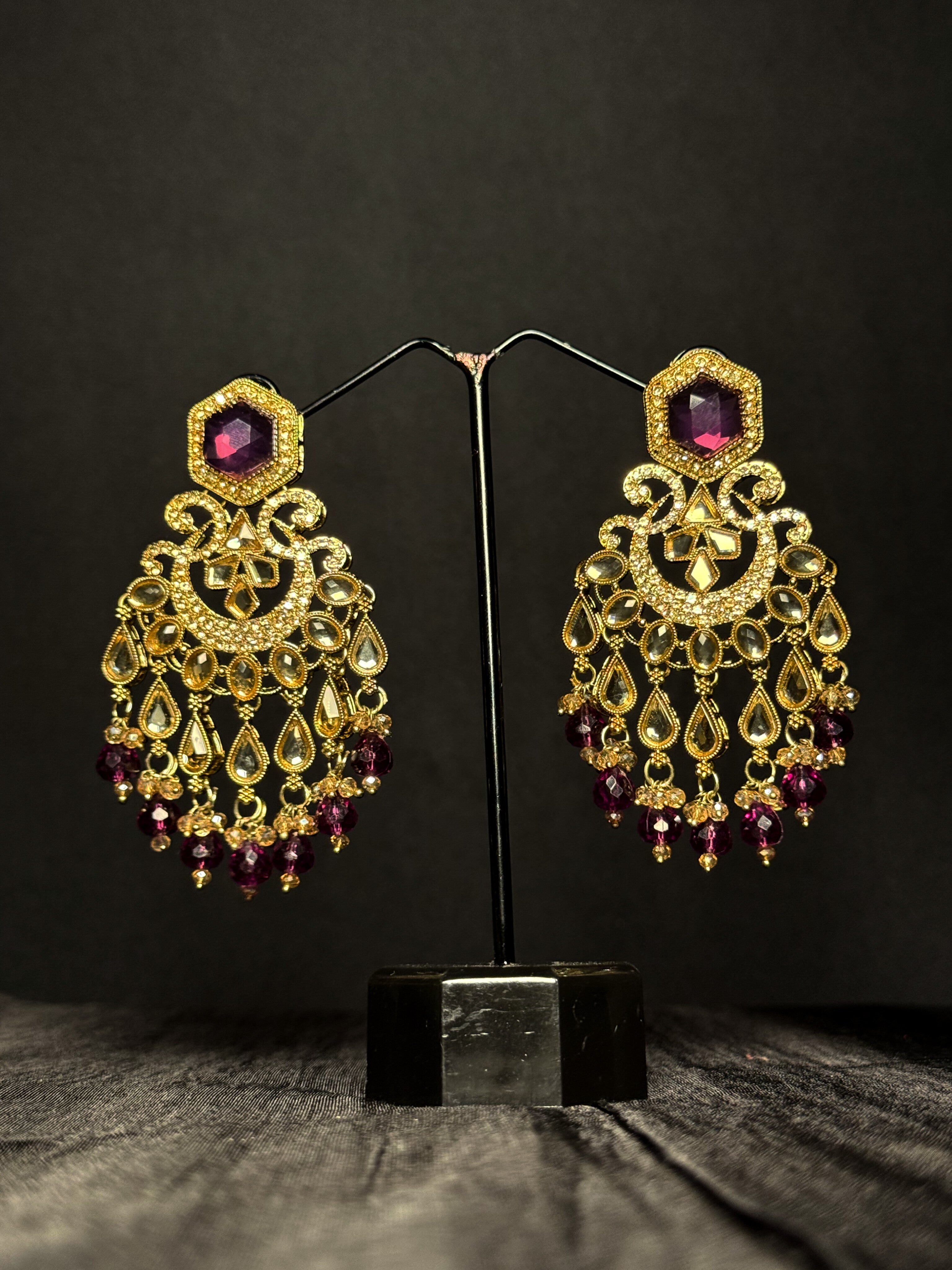 Zehra Kundan Statement Drops - Wine Plum