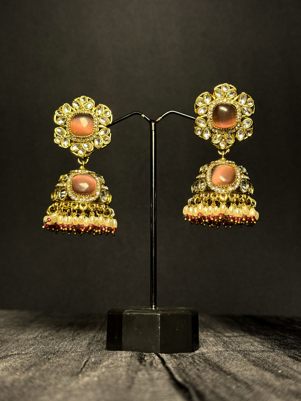 Ruhani Kundan Jhumkas - Rose Deep Lavender