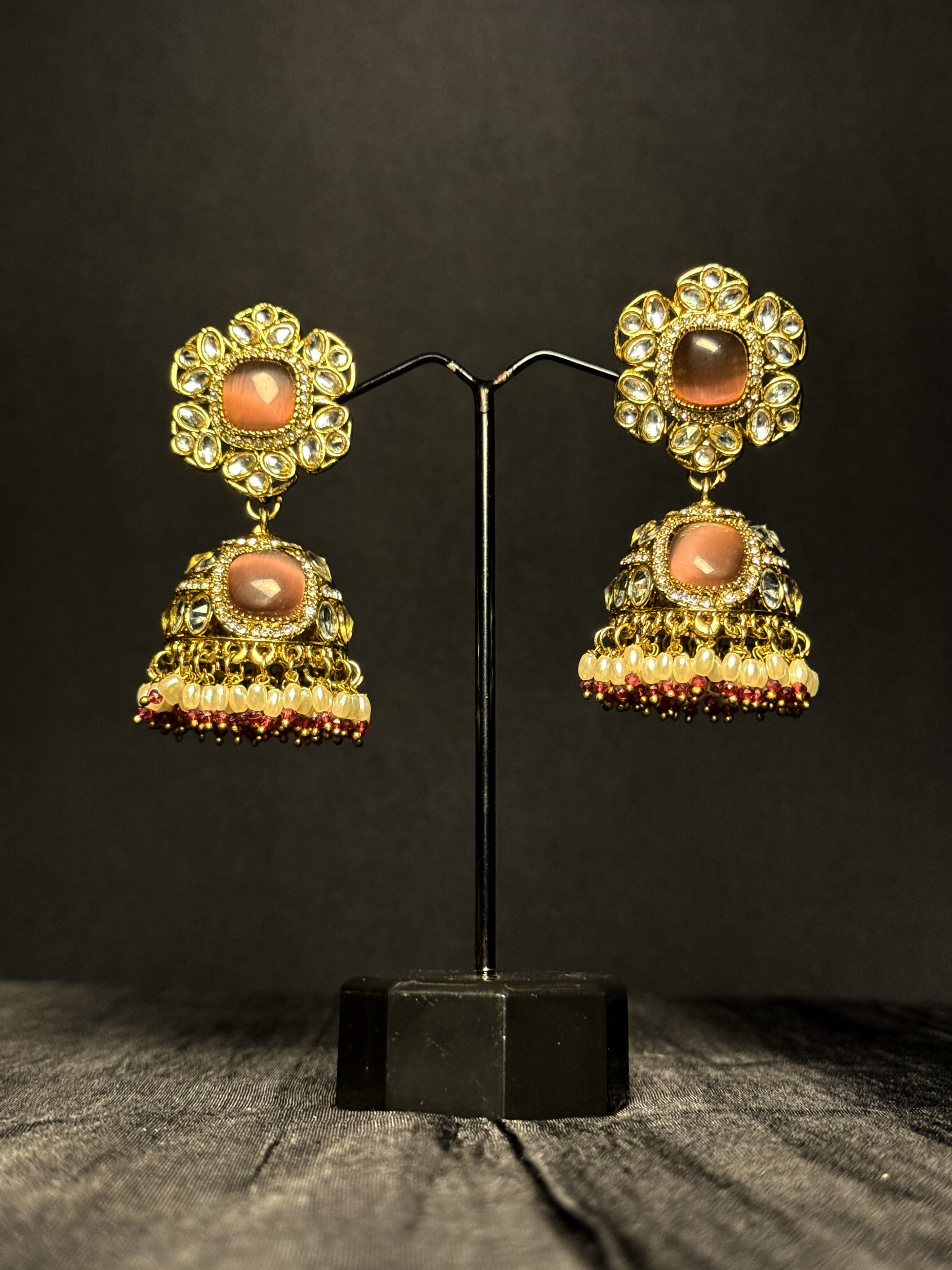 Ruhani Kundan Jhumkas - Rose Deep Lavender
