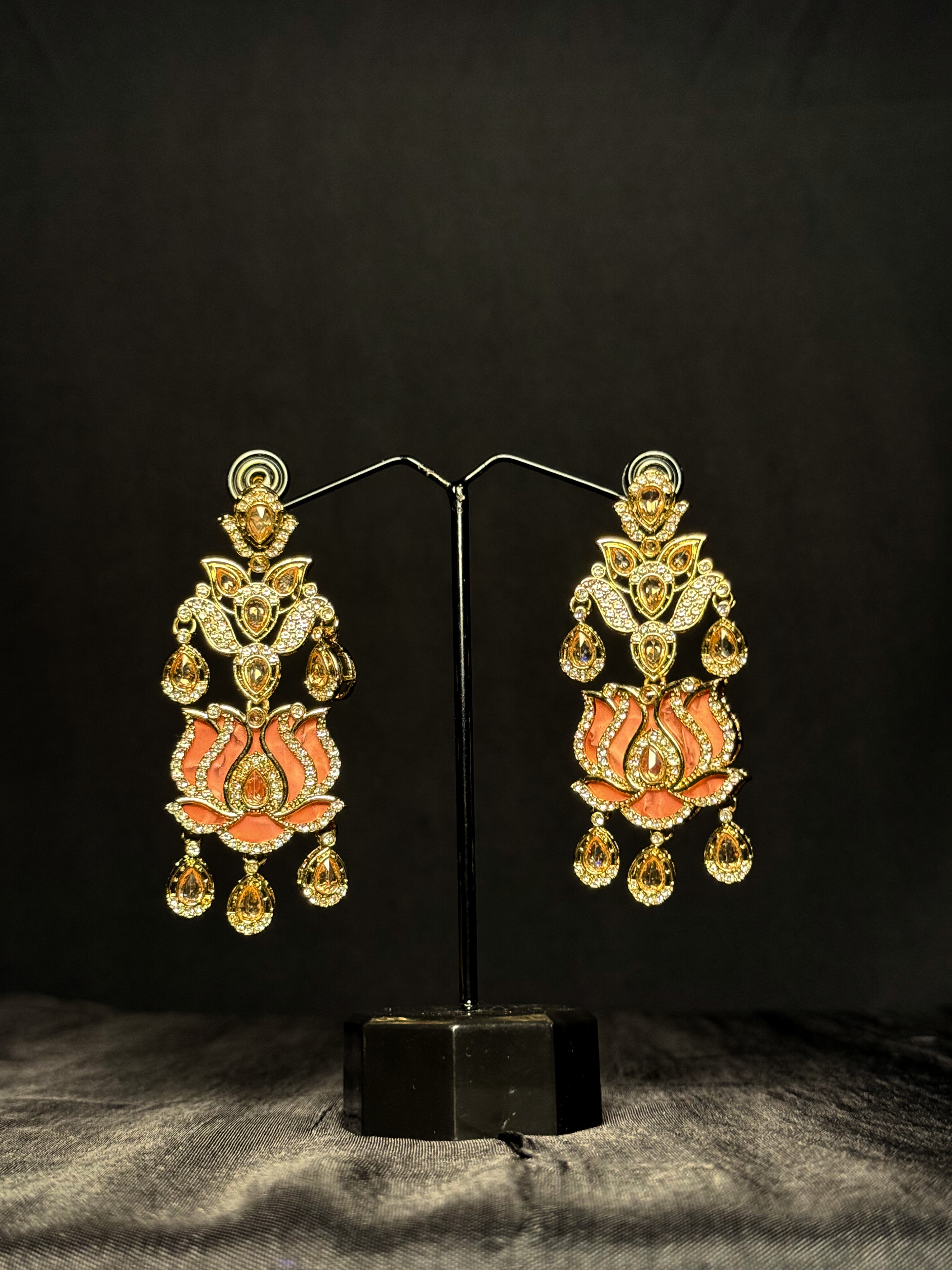 Kamal Kundan Drops - Peach Blush
