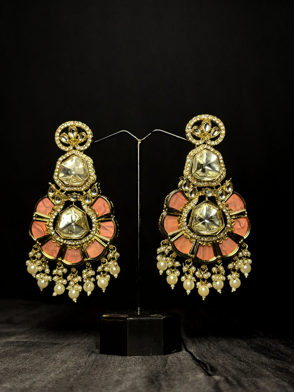 Veloura Kundan Floral Drops - Peach Love