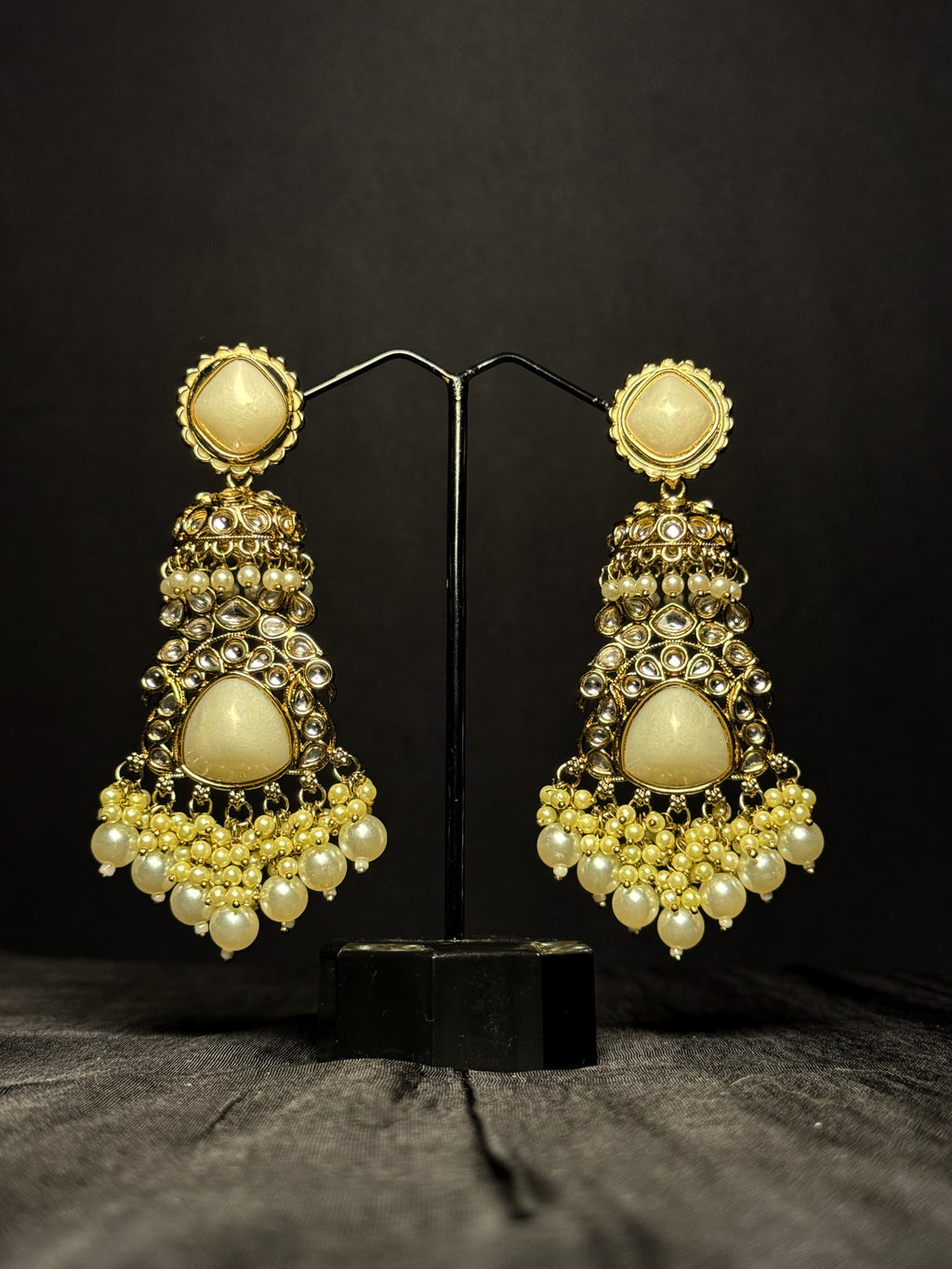 Regal Kundan Statement Drops - Ivory Grace