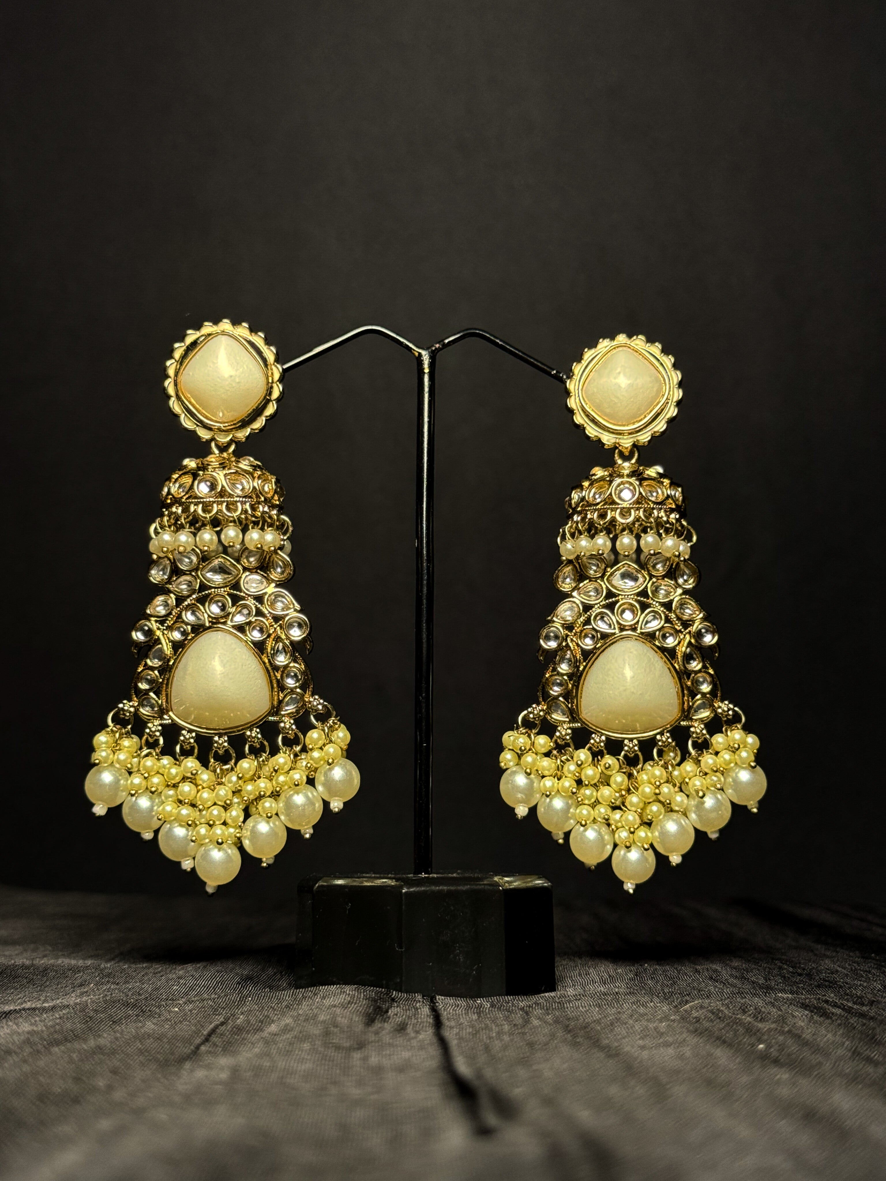 Regal Kundan Statement Drops - Ivory Grace