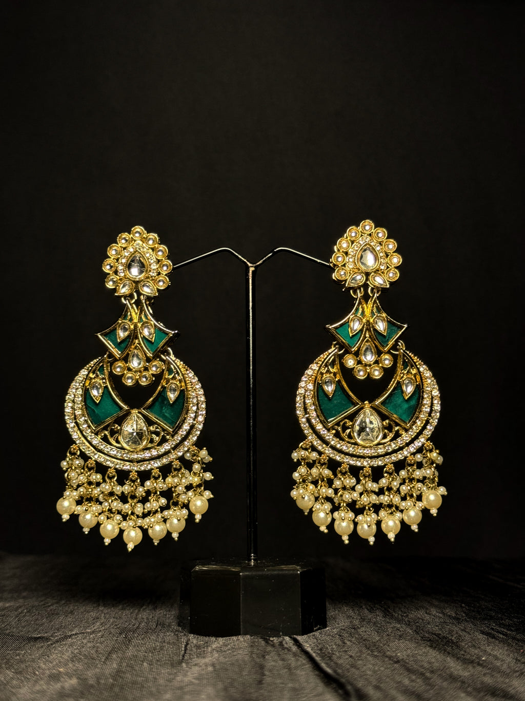Ava Kundan Chandbalis - Forest Green