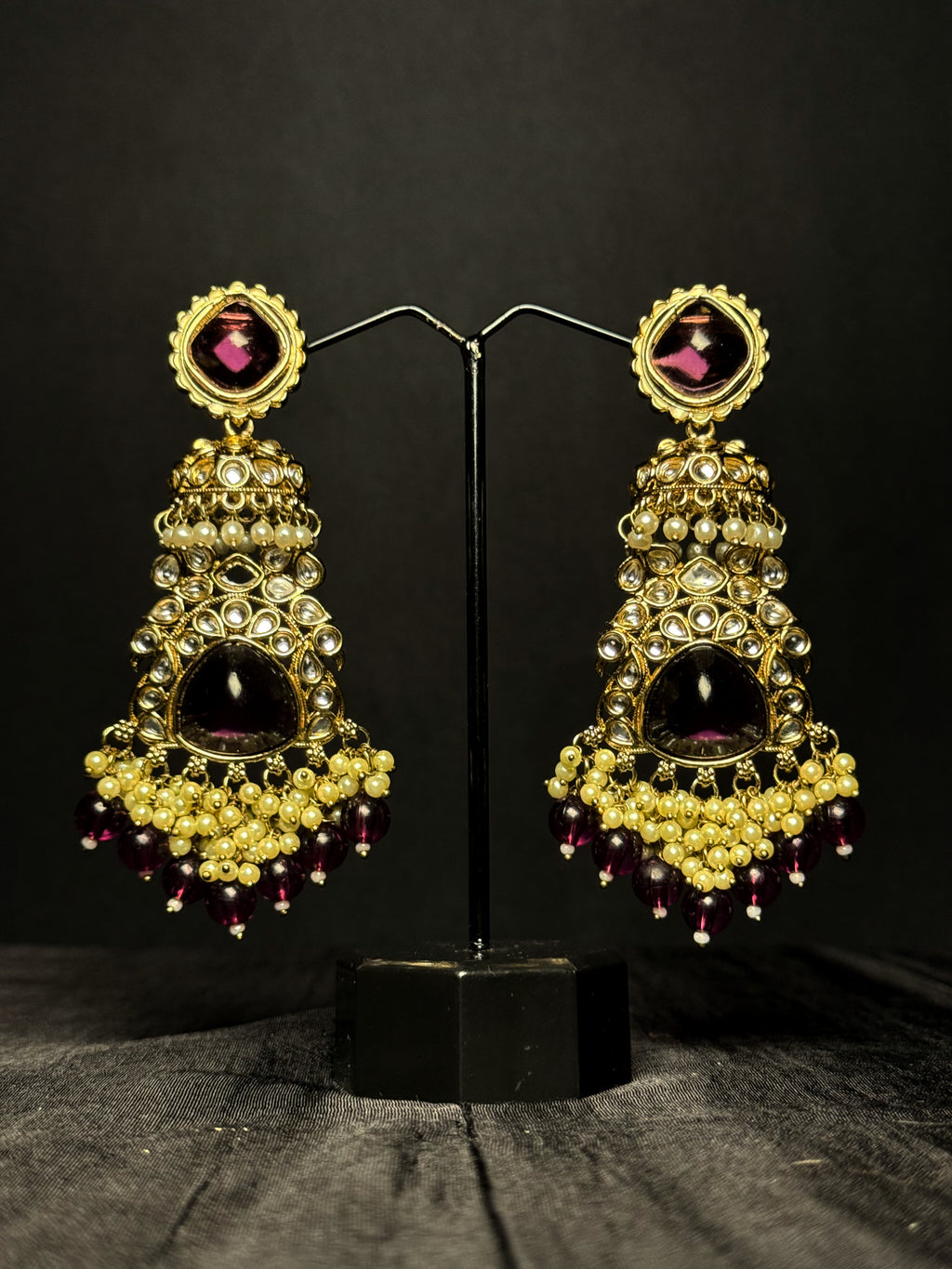 Regal Kundan Statement Drops - Wine