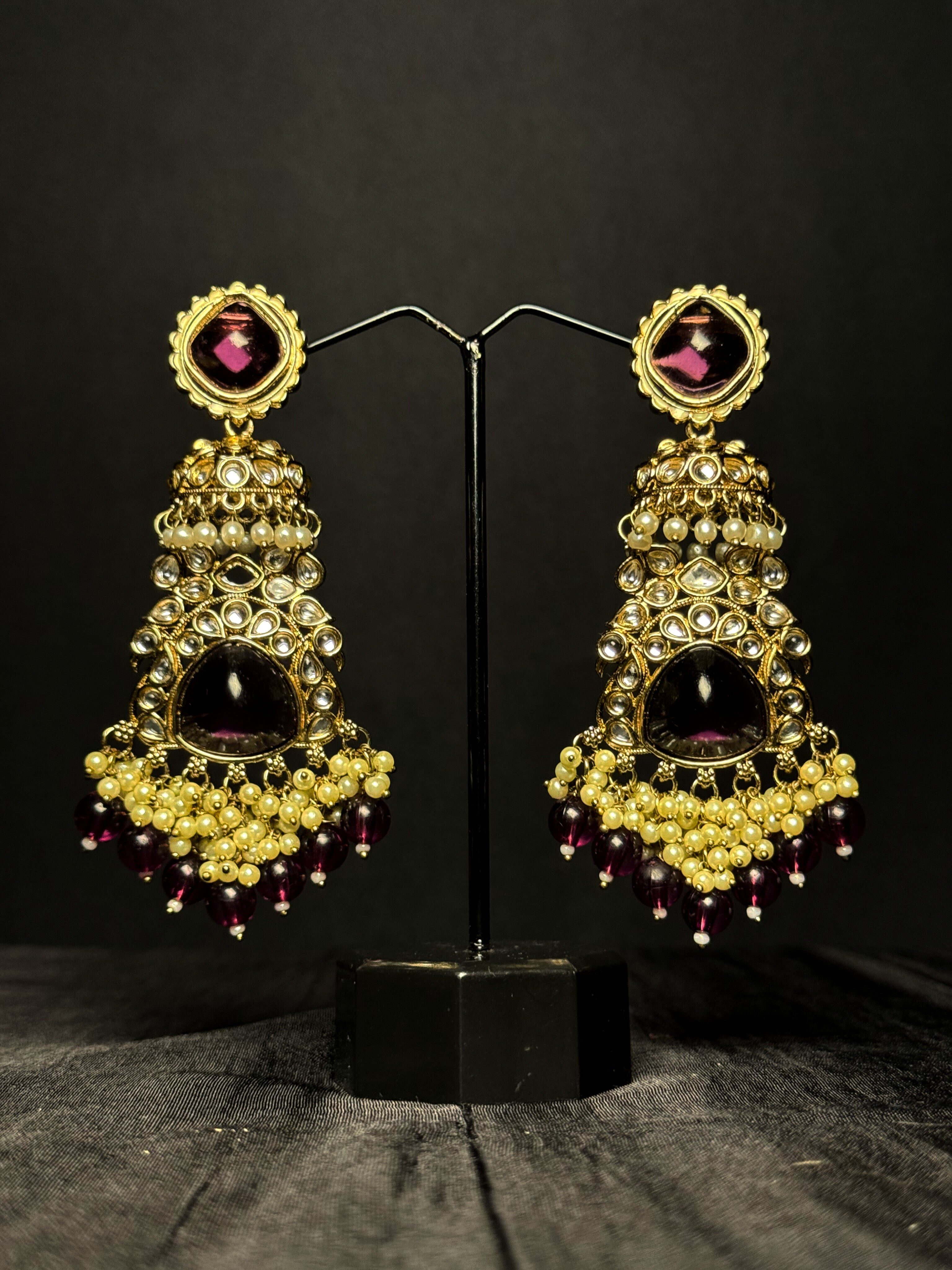 Regal Kundan Statement Drops - Wine