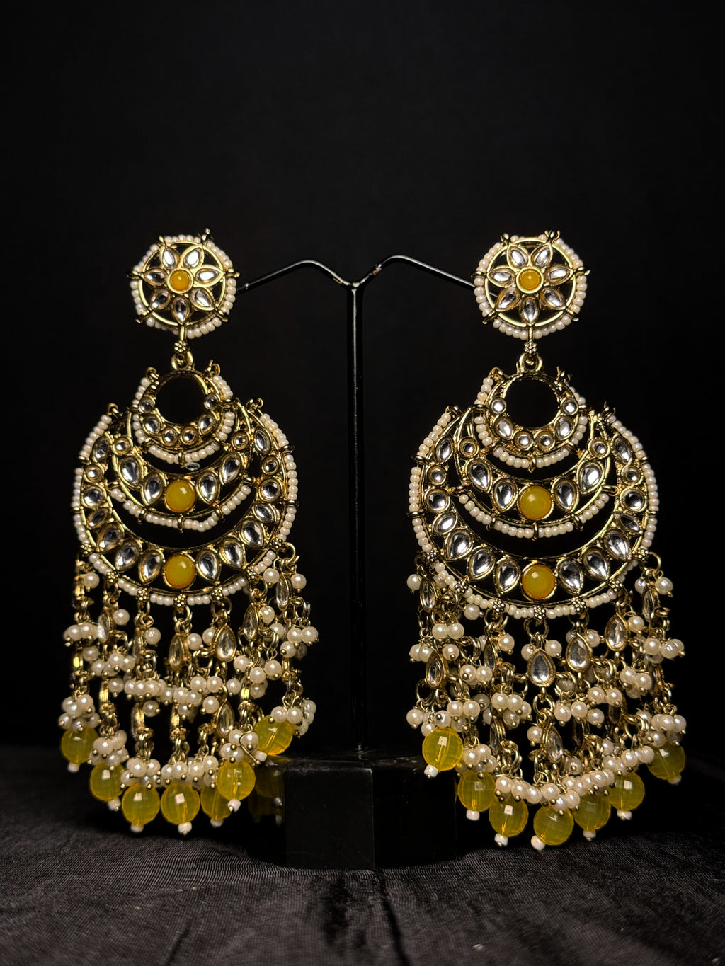 Royal Pearl Chandbali – Yellow