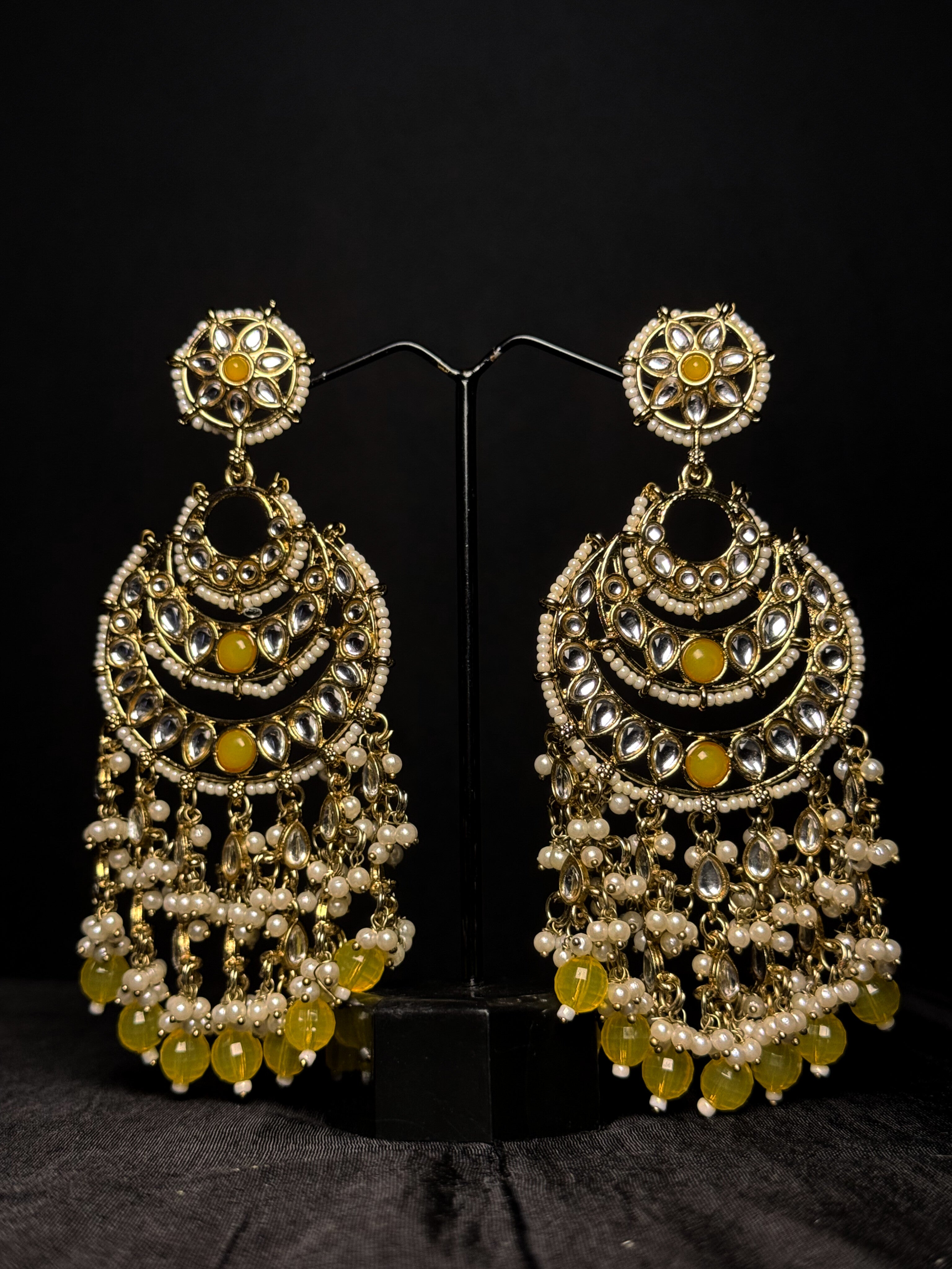 Royal Pearl Chandbali – Yellow