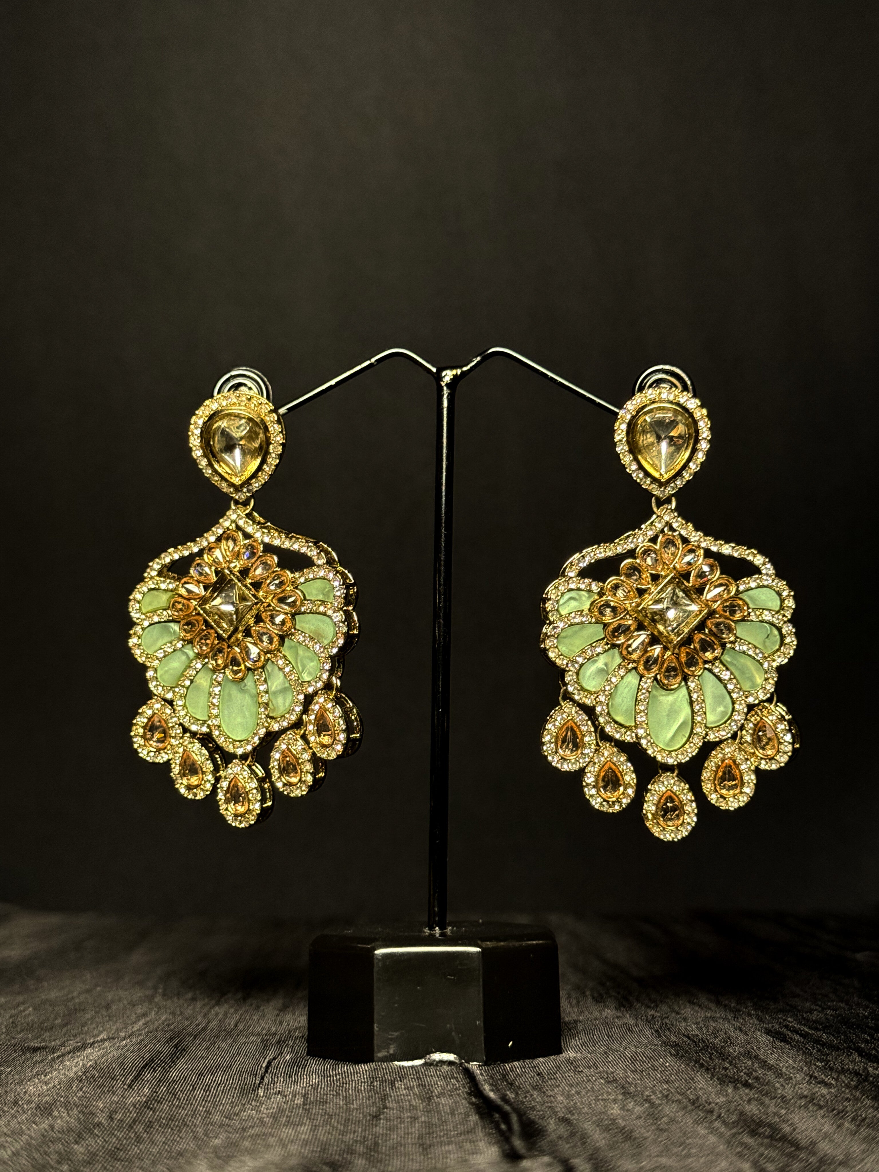 Elaria Kundan Floral Drops - Mint Muse