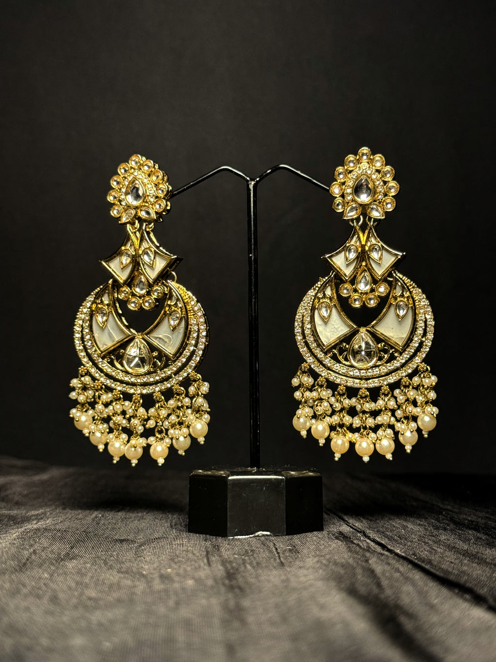 Ava Kundan Chandbalis - Ivory Glow